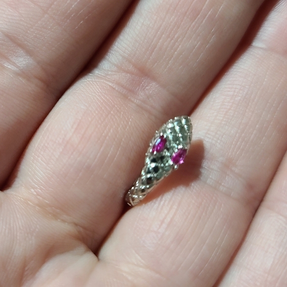 🐍Serpent Snake Hoop Stacking 925 Sterling Silver Pink Zircon Eyes - Picture 12 of 12